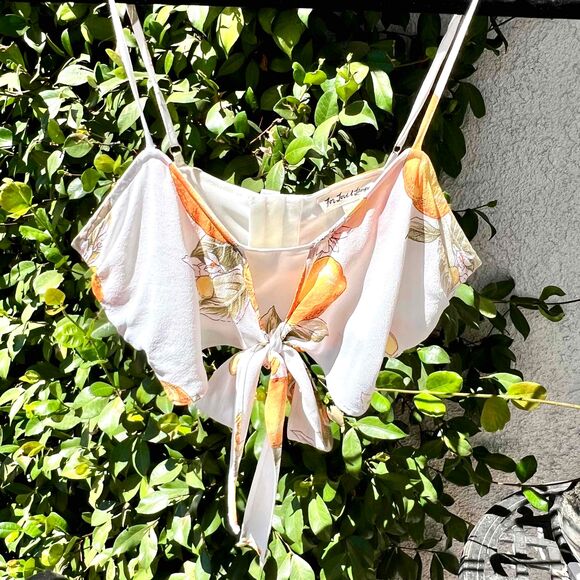 For Love & Lemons Lemonade Tie Front Crop Top White Yellow Size Small - Picture 3 of 6